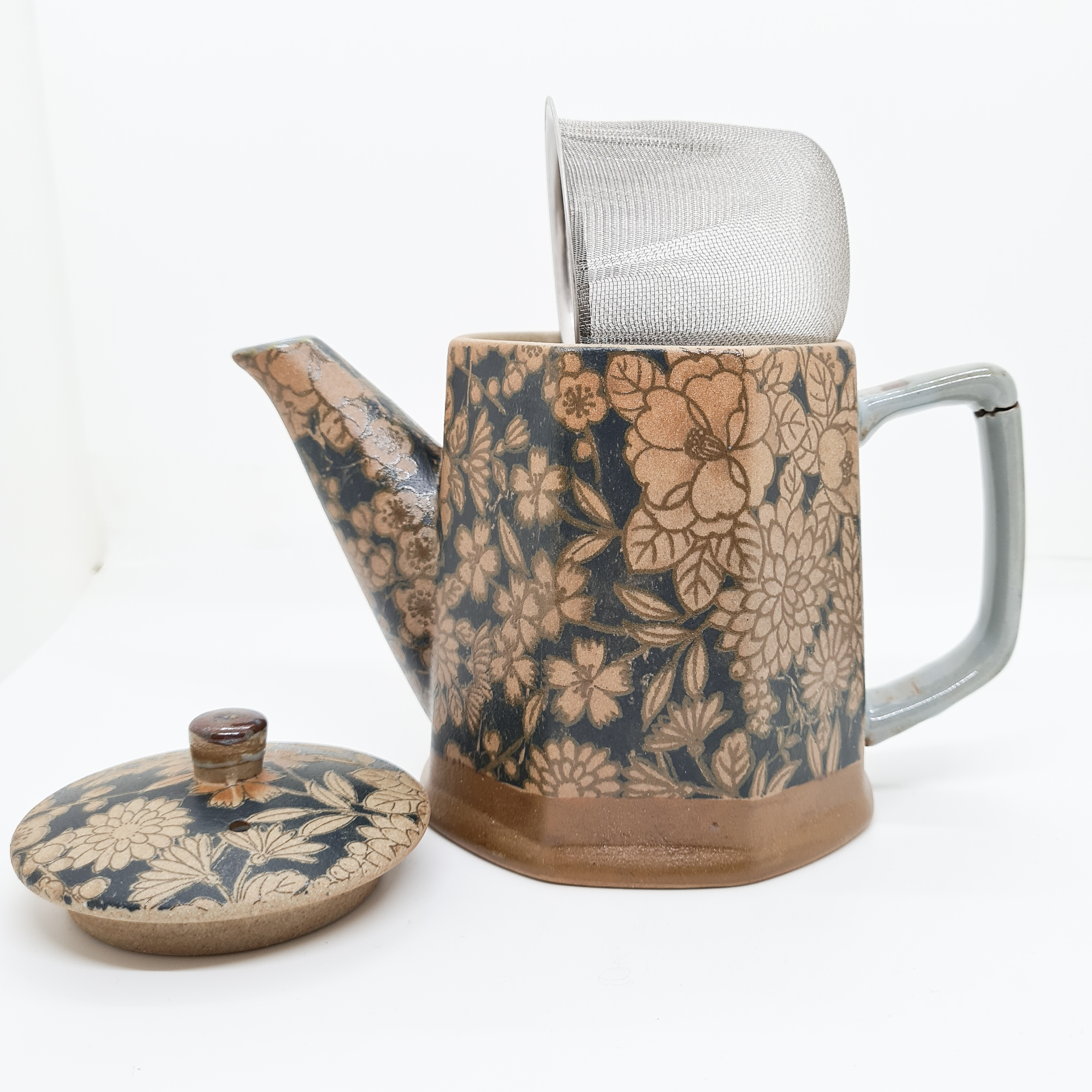 theiere octogonale jap brun bouquet 3 theiere octogonale jap brun bouquet 3