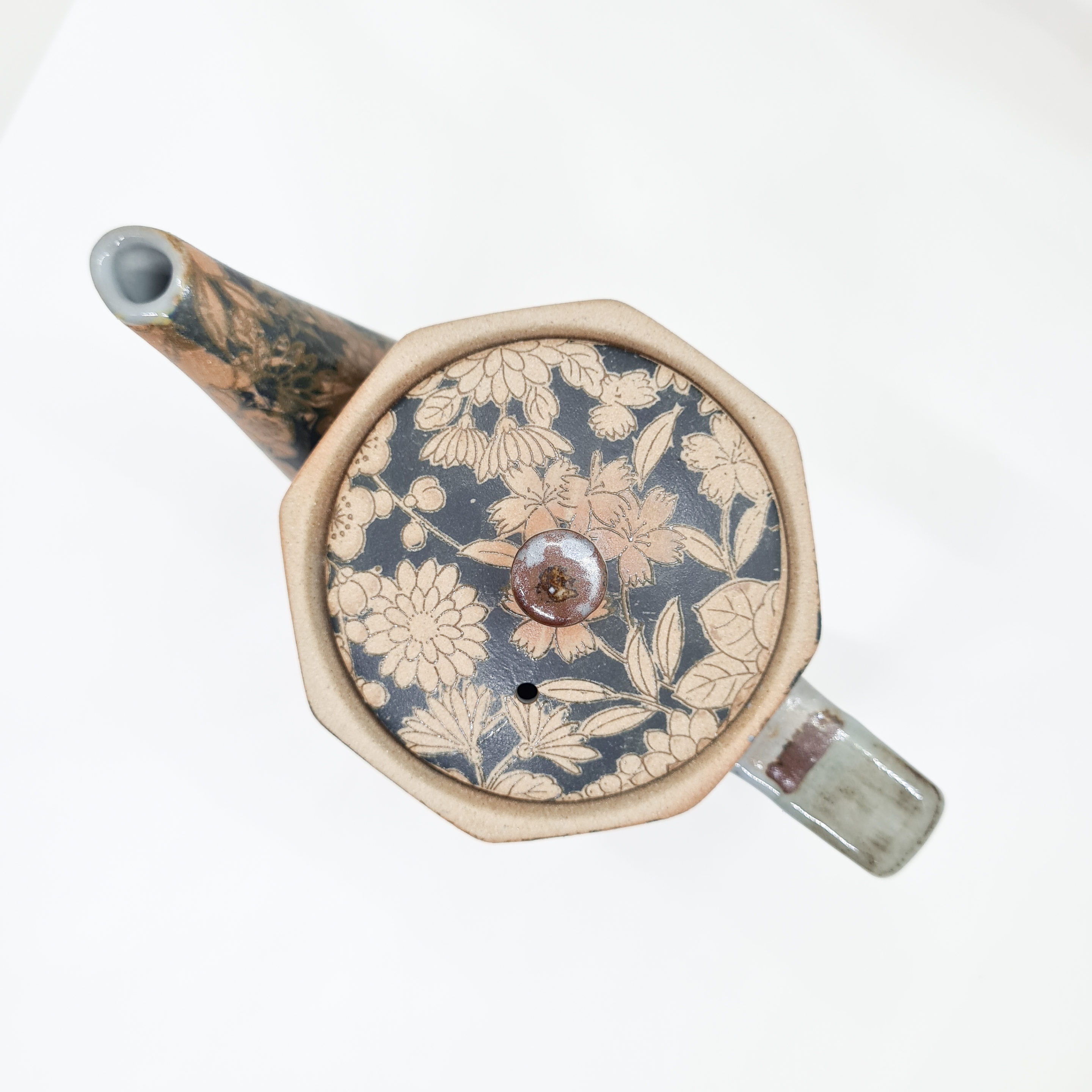 theiere octogonale jap brun bouquet 2 theiere octogonale jap brun bouquet 2