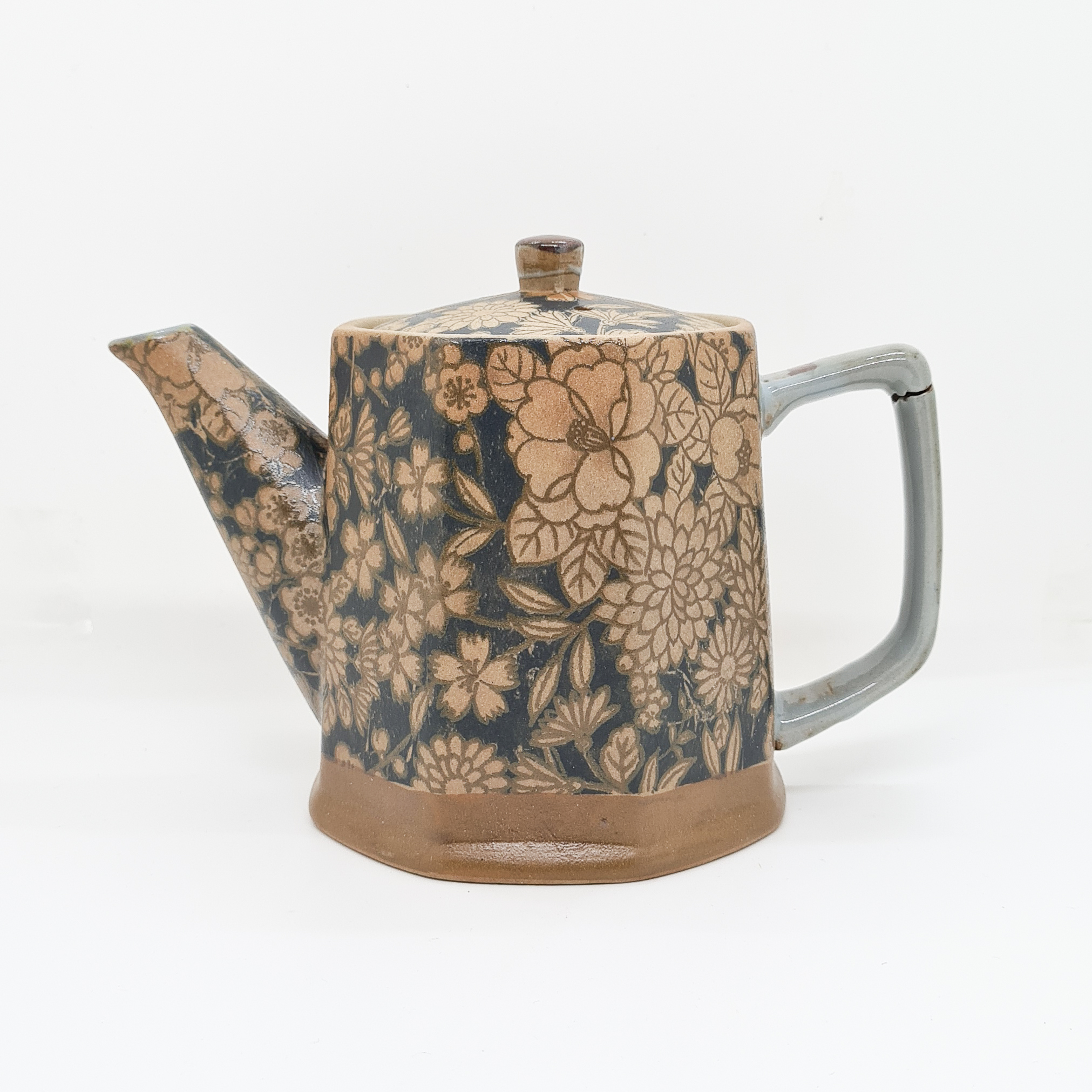 theiere octogonale jap brun bouquet theiere octogonale jap brun bouquet