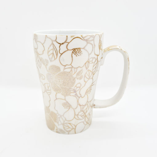 mug blanc fleurs dorées