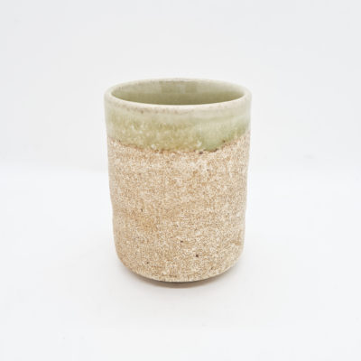 tasse grès émaillé droite beige et verte