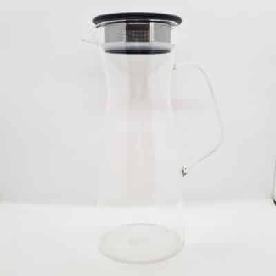 carafe filtrante en verre pour thé glacé bouchon noir